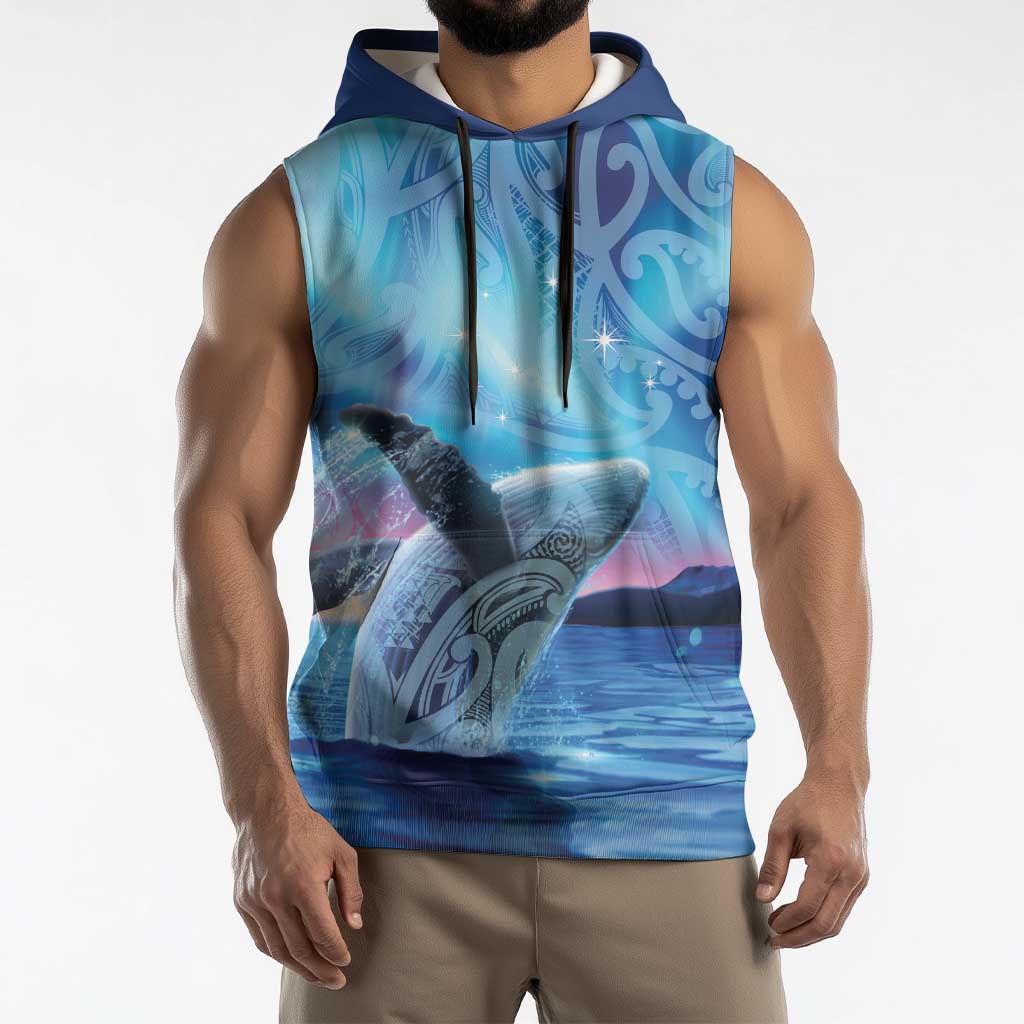 New Zealand Matariki Humpback Whale Sleeveless Hoodie Paikea Maori New Year Blue Galaxy LT14 - Polynesian Pride