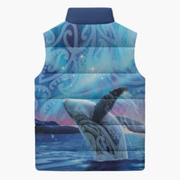 New Zealand Matariki Humpback Whale Sleeveless Puffer Jacket Paikea Maori New Year Blue Galaxy