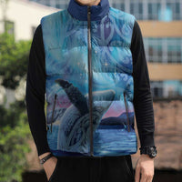 New Zealand Matariki Humpback Whale Sleeveless Puffer Jacket Paikea Maori New Year Blue Galaxy