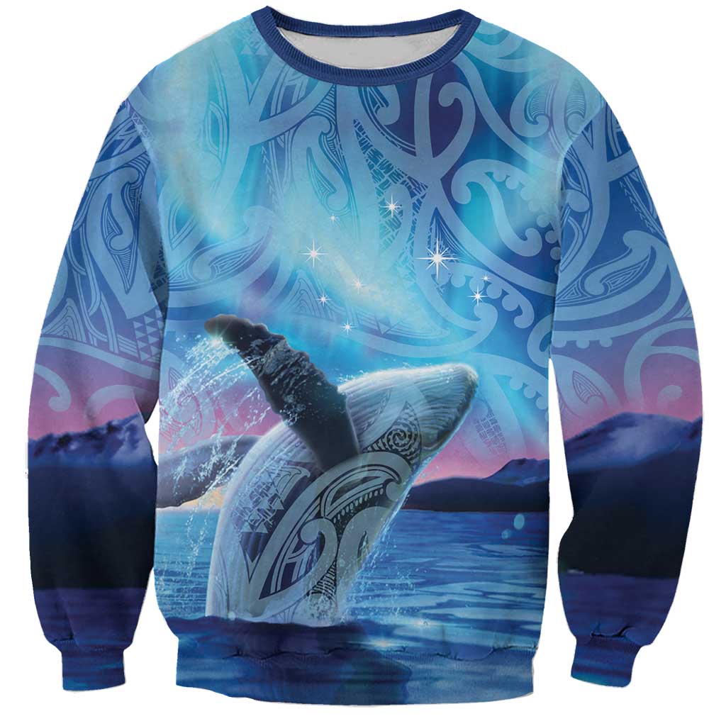 New Zealand Matariki Humpback Whale Sweatshirt Paikea Maori New Year Blue Galaxy