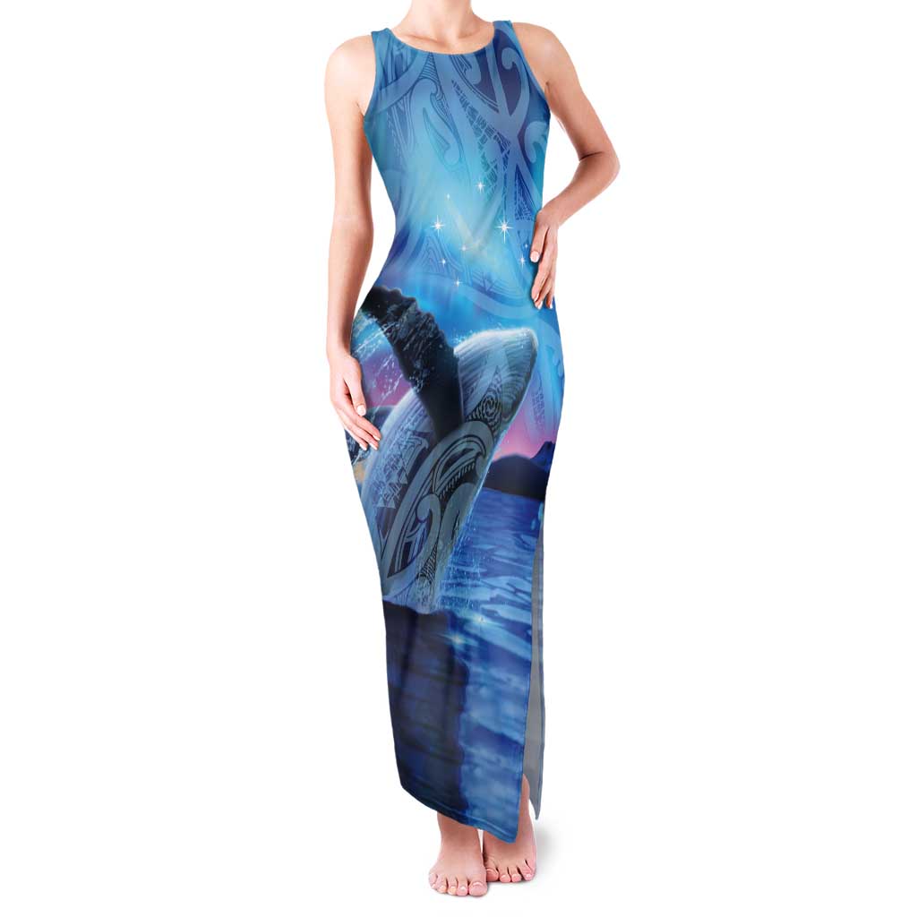New Zealand Matariki Humpback Whale Tank Maxi Dress Paikea Maori New Year Blue Galaxy LT14 Women Blue - Polynesian Pride