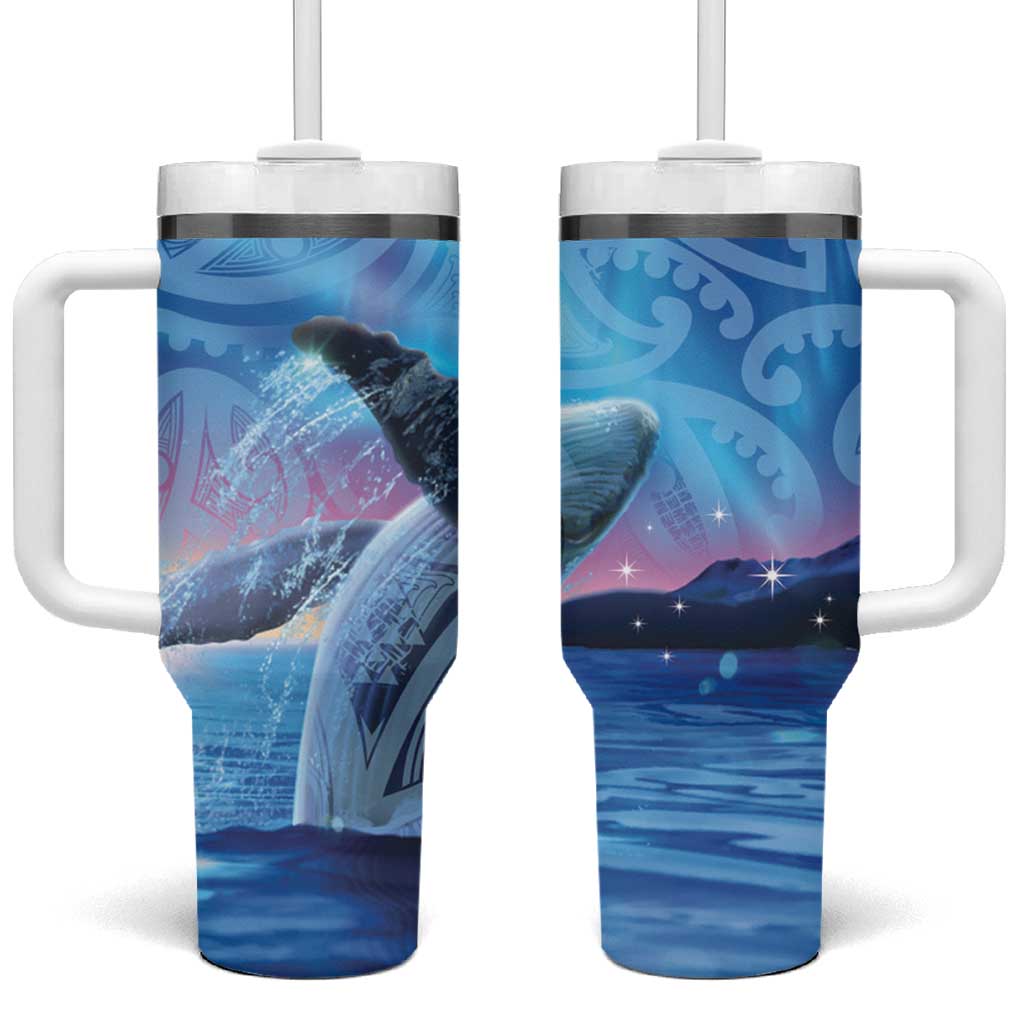 New Zealand Matariki Humpback Whale Tumbler With Handle Paikea Maori New Year Blue Galaxy LT14 One Size: 40 oz Blue - Polynesian Pride