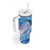 New Zealand Matariki Humpback Whale Tumbler With Handle Paikea Maori New Year Blue Galaxy LT14 - Polynesian Pride