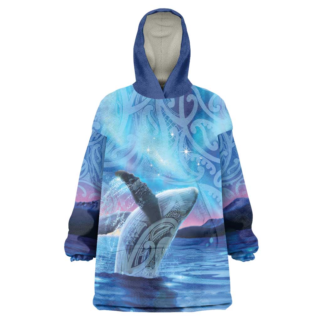 New Zealand Matariki Humpback Whale Wearable Blanket Hoodie Paikea Maori New Year Blue Galaxy LT14 One Size Blue - Polynesian Pride