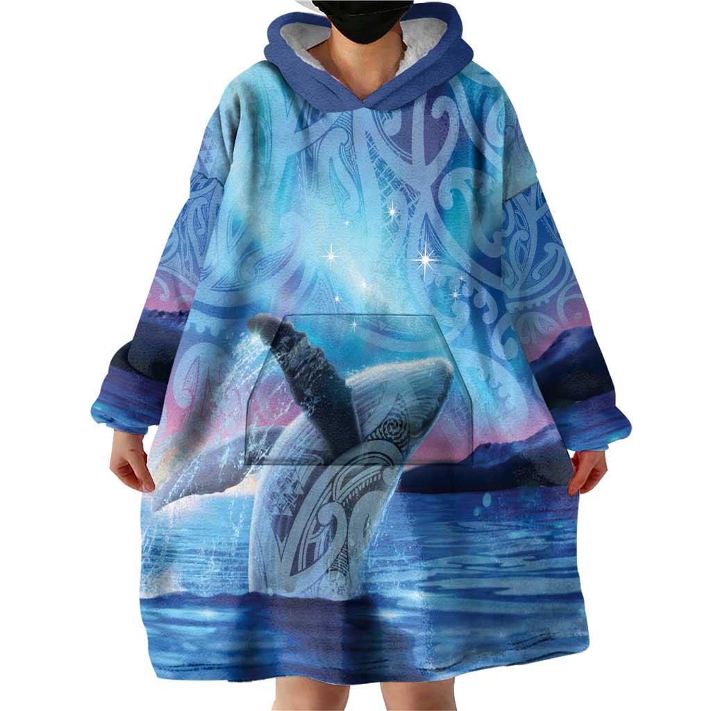 New Zealand Matariki Humpback Whale Wearable Blanket Hoodie Paikea Maori New Year Blue Galaxy LT14 - Polynesian Pride