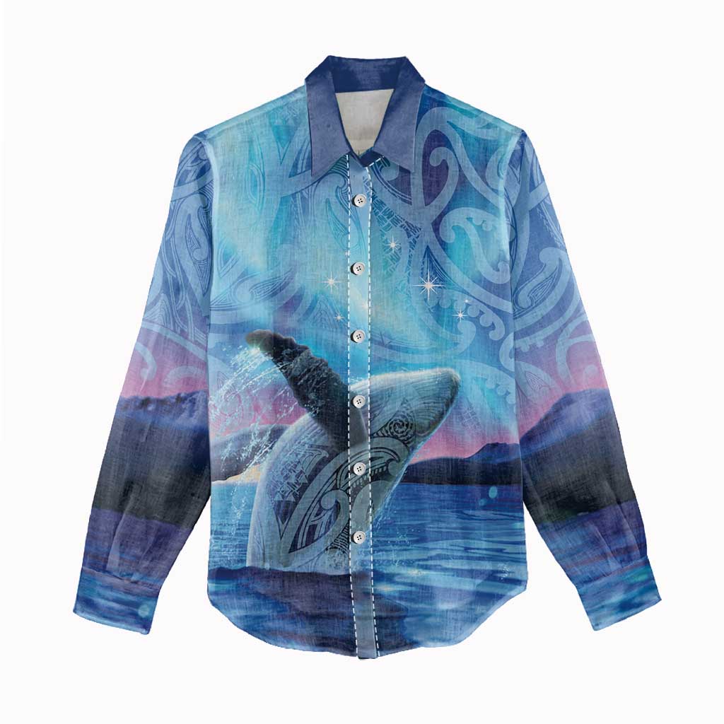 New Zealand Matariki Humpback Whale Women Casual Shirt Paikea Maori New Year Blue Galaxy LT14 - Polynesian Pride