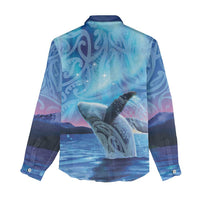 New Zealand Matariki Humpback Whale Women Casual Shirt Paikea Maori New Year Blue Galaxy LT14 - Polynesian Pride
