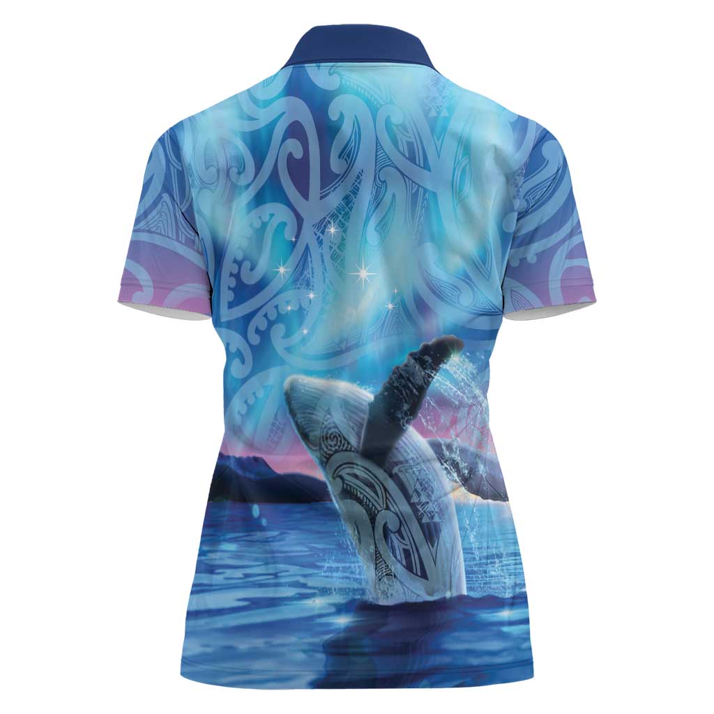 New Zealand Matariki Humpback Whale Women Polo Shirt Paikea Maori New Year Blue Galaxy LT14 - Polynesian Pride