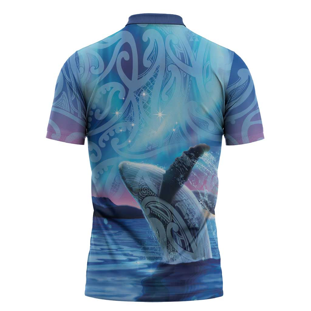 New Zealand Matariki Humpback Whale Zipper Polo Shirt Paikea Maori New Year Blue Galaxy LT14 - Polynesian Pride