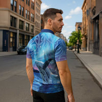 New Zealand Matariki Humpback Whale Zipper Polo Shirt Paikea Maori New Year Blue Galaxy LT14 - Polynesian Pride