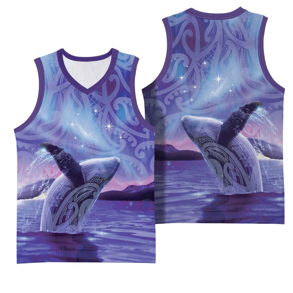 New Zealand Matariki Humpback Whale Basketball Jersey Paikea Maori New Year Purple Galaxy LT14 - Polynesian Pride