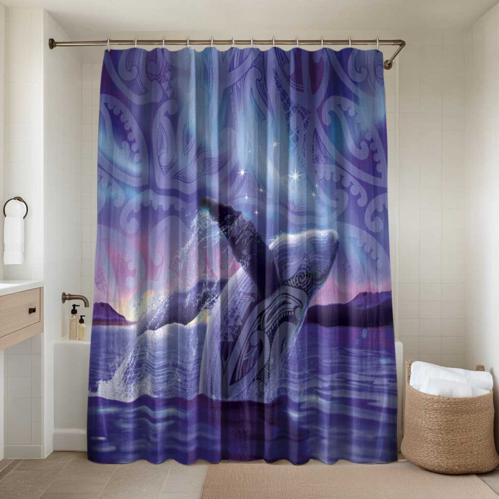 New Zealand Matariki Humpback Whale Bathroom Set Paikea Maori New Year Purple Galaxy LT14 Shower Curtain Only Purple - Polynesian Pride