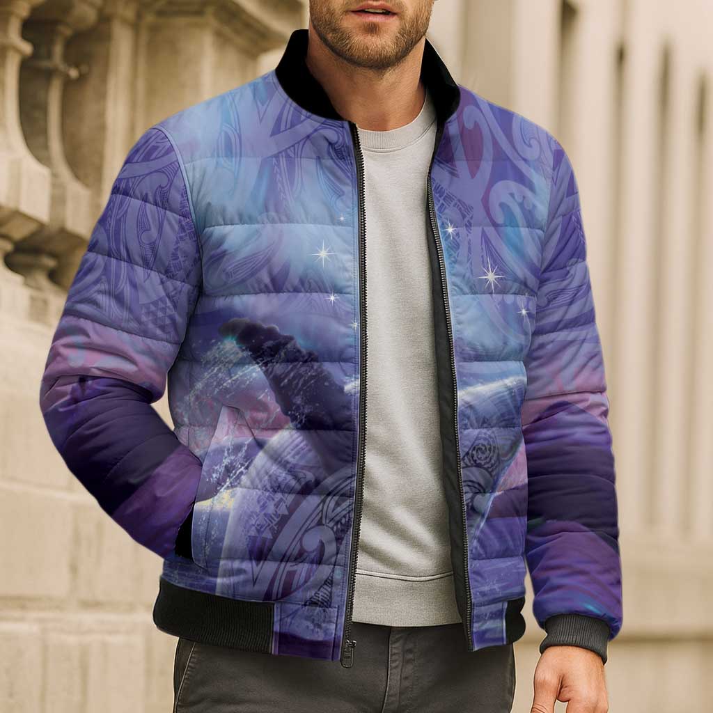 New Zealand Matariki Humpback Whale Bomber Puffer Jacket Paikea Maori New Year Purple Galaxy LT14 - Polynesian Pride