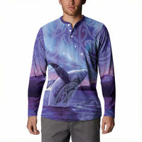 New Zealand Matariki Humpback Whale Button Sweatshirt Paikea Maori New Year Purple Galaxy