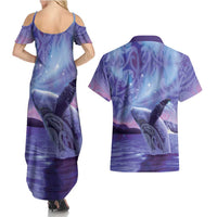 New Zealand Matariki Humpback Whale Couples Matching Summer Maxi Dress and Hawaiian Shirt Paikea Maori New Year Purple Galaxy LT14 - Polynesian Pride