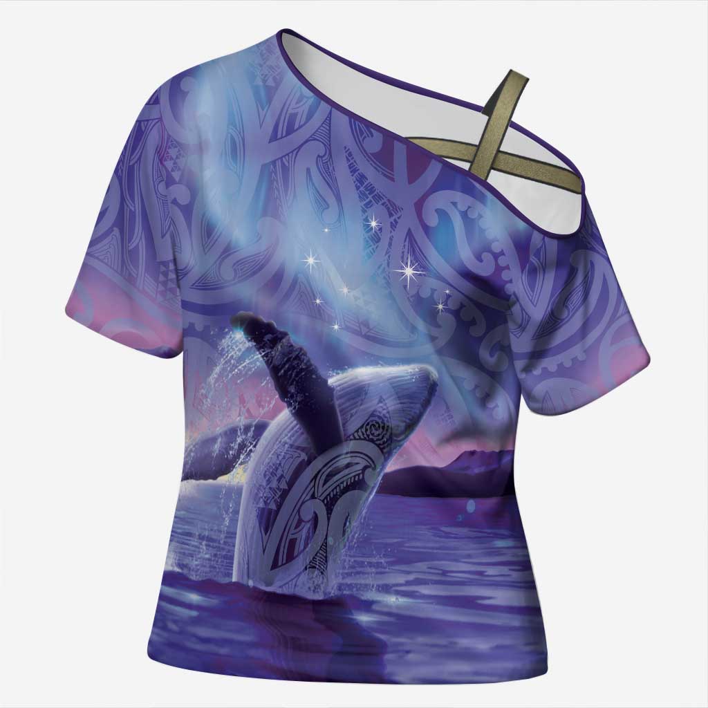 New Zealand Matariki Humpback Whale Cross Shoulder Shirt Paikea Maori New Year Purple Galaxy