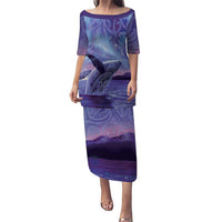 New Zealand Matariki Humpback Whale Family Matching Puletasi and Hawaiian Shirt Paikea Maori New Year Purple Galaxy LT14 Mom's Dress Purple - Polynesian Pride