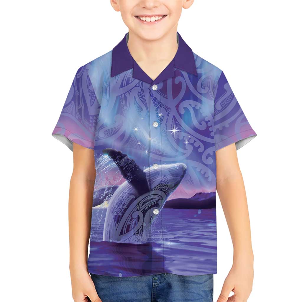 New Zealand Matariki Humpback Whale Family Matching Puletasi and Hawaiian Shirt Paikea Maori New Year Purple Galaxy LT14 Son's Shirt Purple - Polynesian Pride