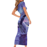 New Zealand Matariki Humpback Whale Family Matching Short Sleeve Bodycon Dress and Hawaiian Shirt Paikea Maori New Year Purple Galaxy LT14 - Polynesian Pride