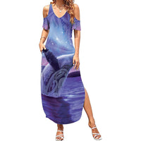 New Zealand Matariki Humpback Whale Family Matching Summer Maxi Dress and Hawaiian Shirt Paikea Maori New Year Purple Galaxy LT14 Mom's Dress Purple - Polynesian Pride