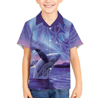 New Zealand Matariki Humpback Whale Family Matching Summer Maxi Dress and Hawaiian Shirt Paikea Maori New Year Purple Galaxy LT14 Son's Shirt Purple - Polynesian Pride