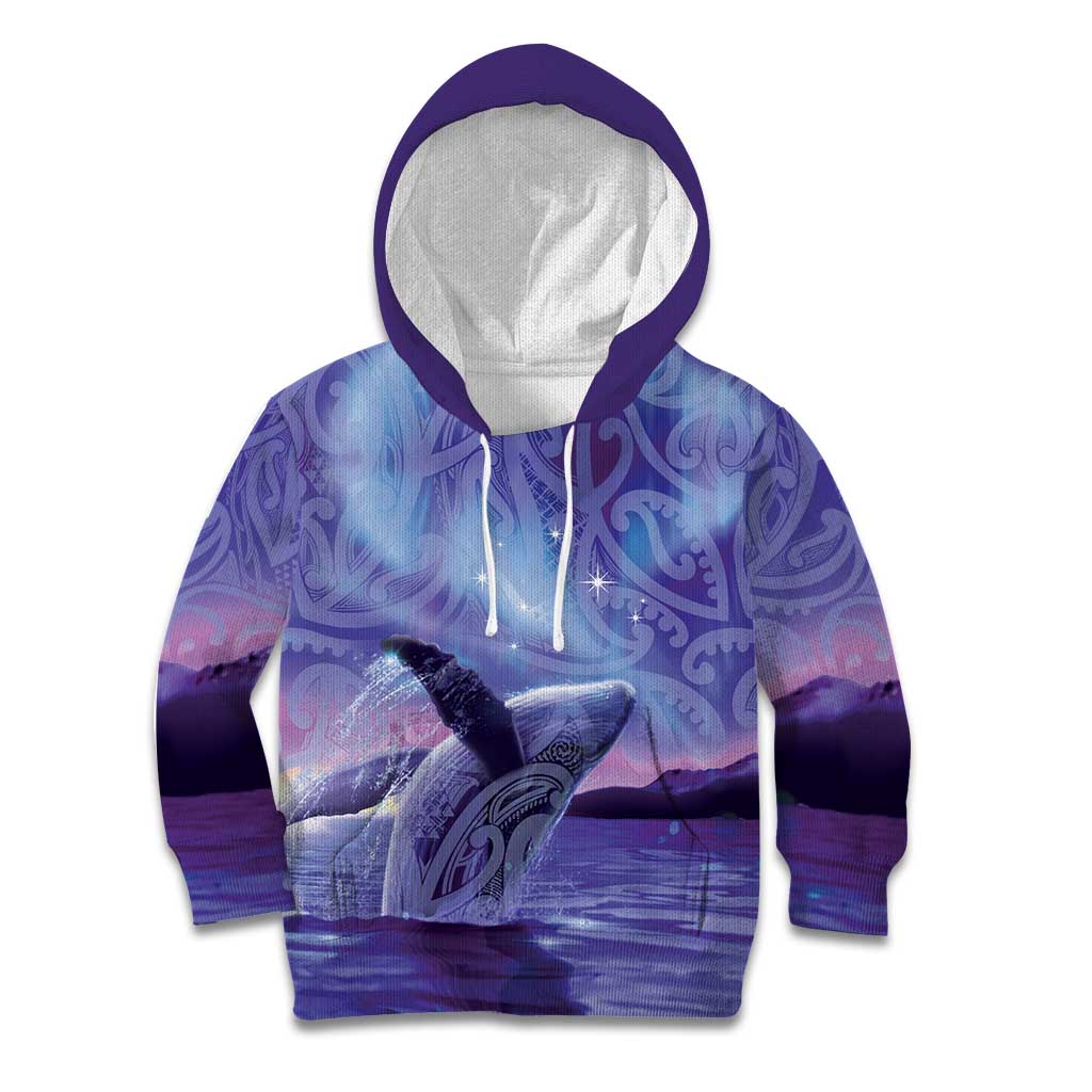 New Zealand Matariki Humpback Whale Kid Hoodie Paikea Maori New Year Purple Galaxy LT14 Hoodie Purple - Polynesian Pride