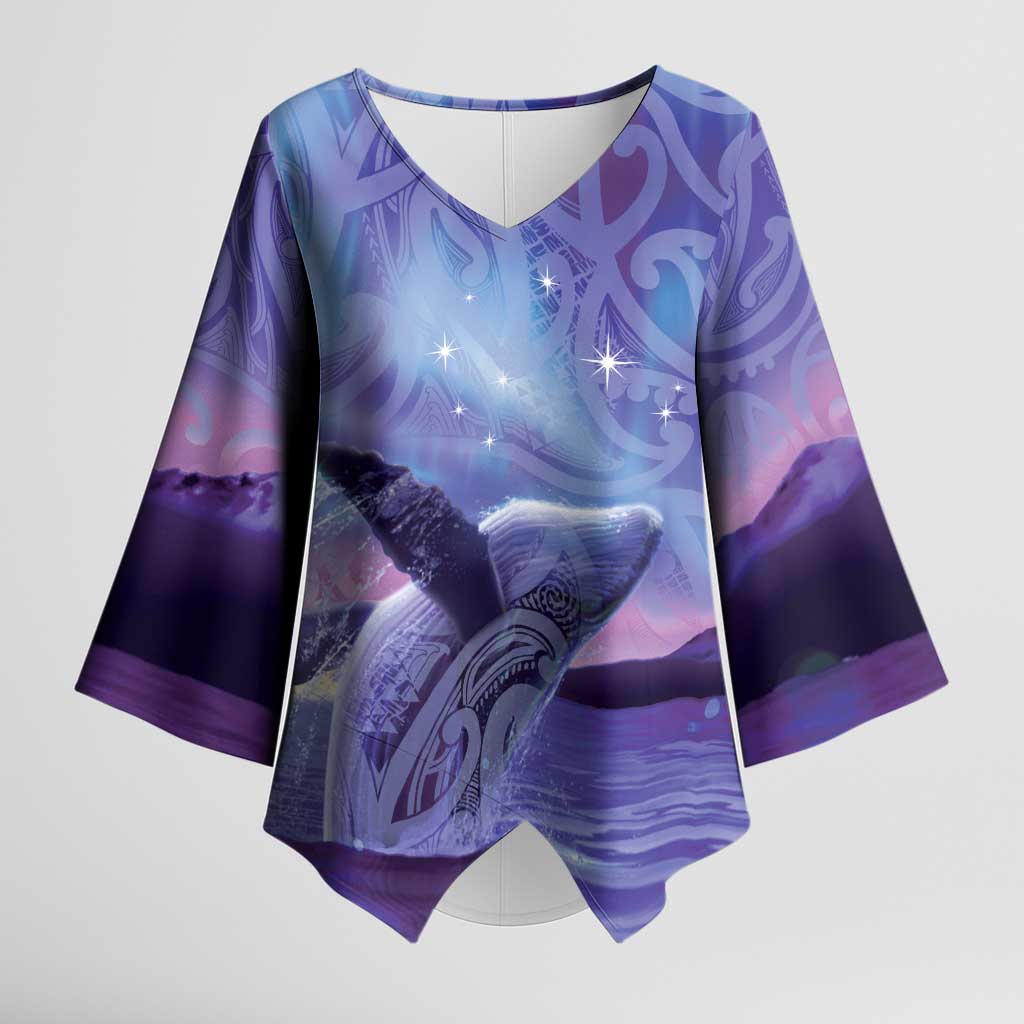 New Zealand Matariki Humpback Whale Kimono Sleeve Blouse Paikea Maori New Year Purple Galaxy LT14 Female Purple - Polynesian Pride