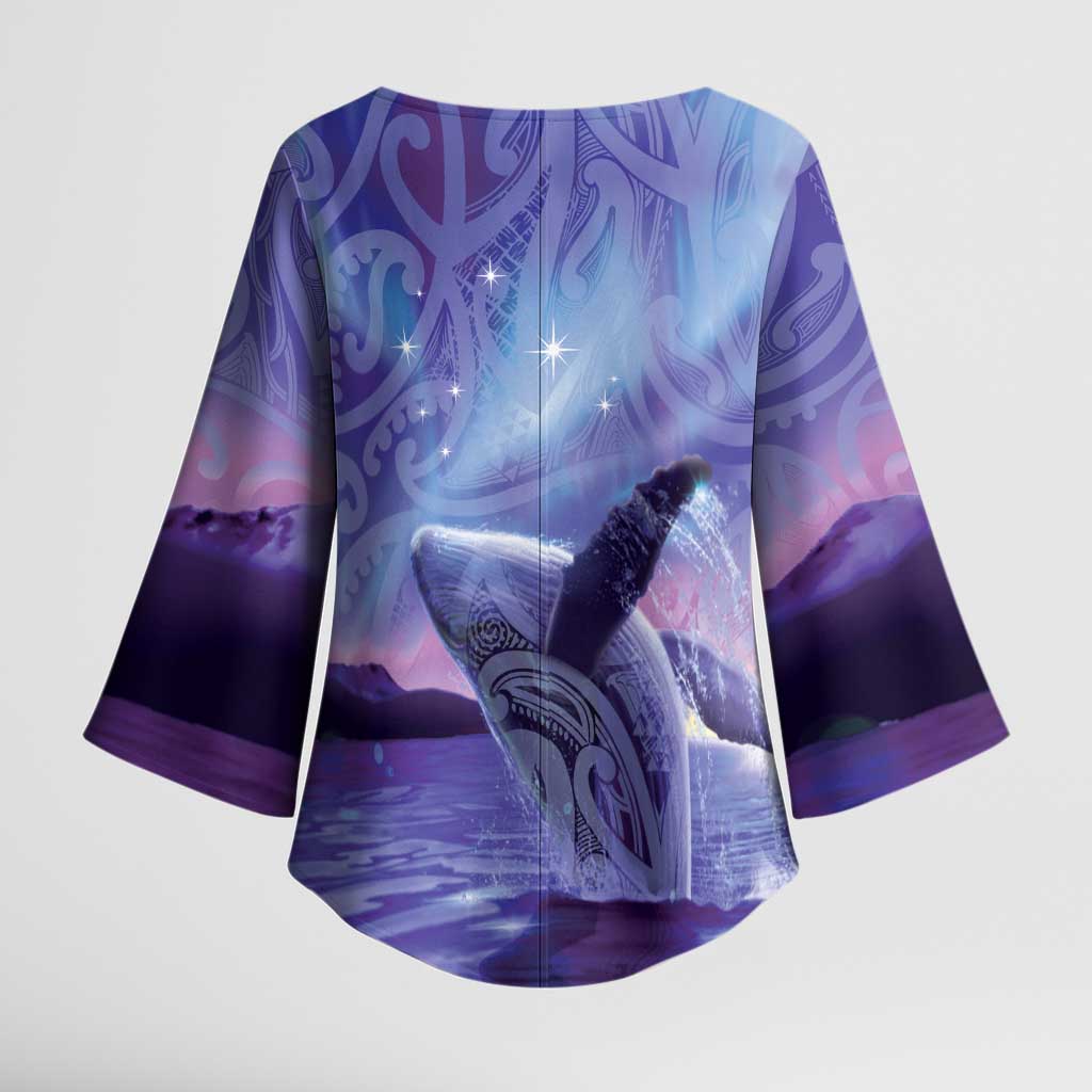 New Zealand Matariki Humpback Whale Kimono Sleeve Blouse Paikea Maori New Year Purple Galaxy LT14 - Polynesian Pride