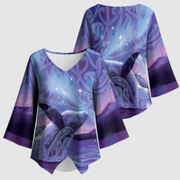 New Zealand Matariki Humpback Whale Kimono Sleeve Blouse Paikea Maori New Year Purple Galaxy LT14 - Polynesian Pride