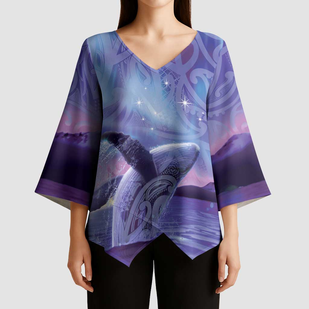 New Zealand Matariki Humpback Whale Kimono Sleeve Blouse Paikea Maori New Year Purple Galaxy LT14 - Polynesian Pride