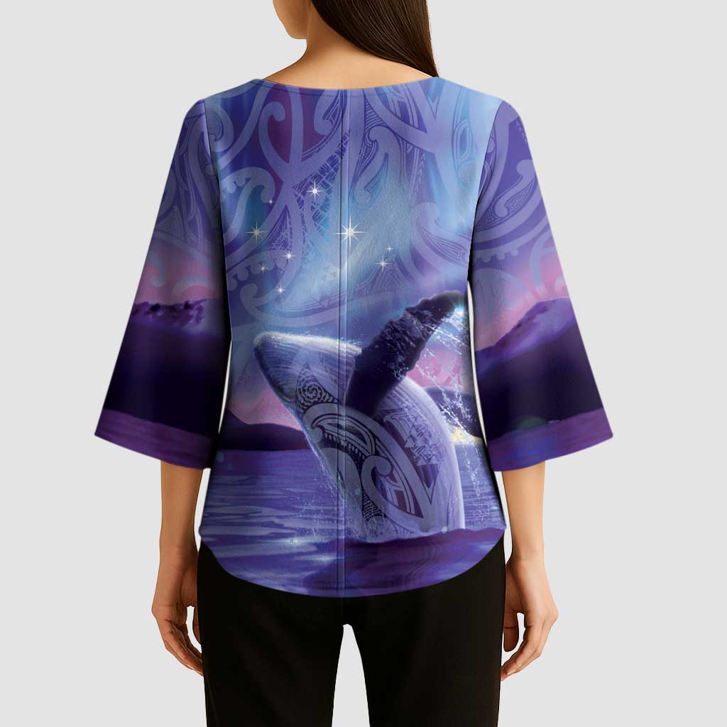 New Zealand Matariki Humpback Whale Kimono Sleeve Blouse Paikea Maori New Year Purple Galaxy LT14 - Polynesian Pride