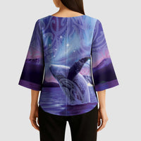 New Zealand Matariki Humpback Whale Kimono Sleeve Blouse Paikea Maori New Year Purple Galaxy LT14 - Polynesian Pride