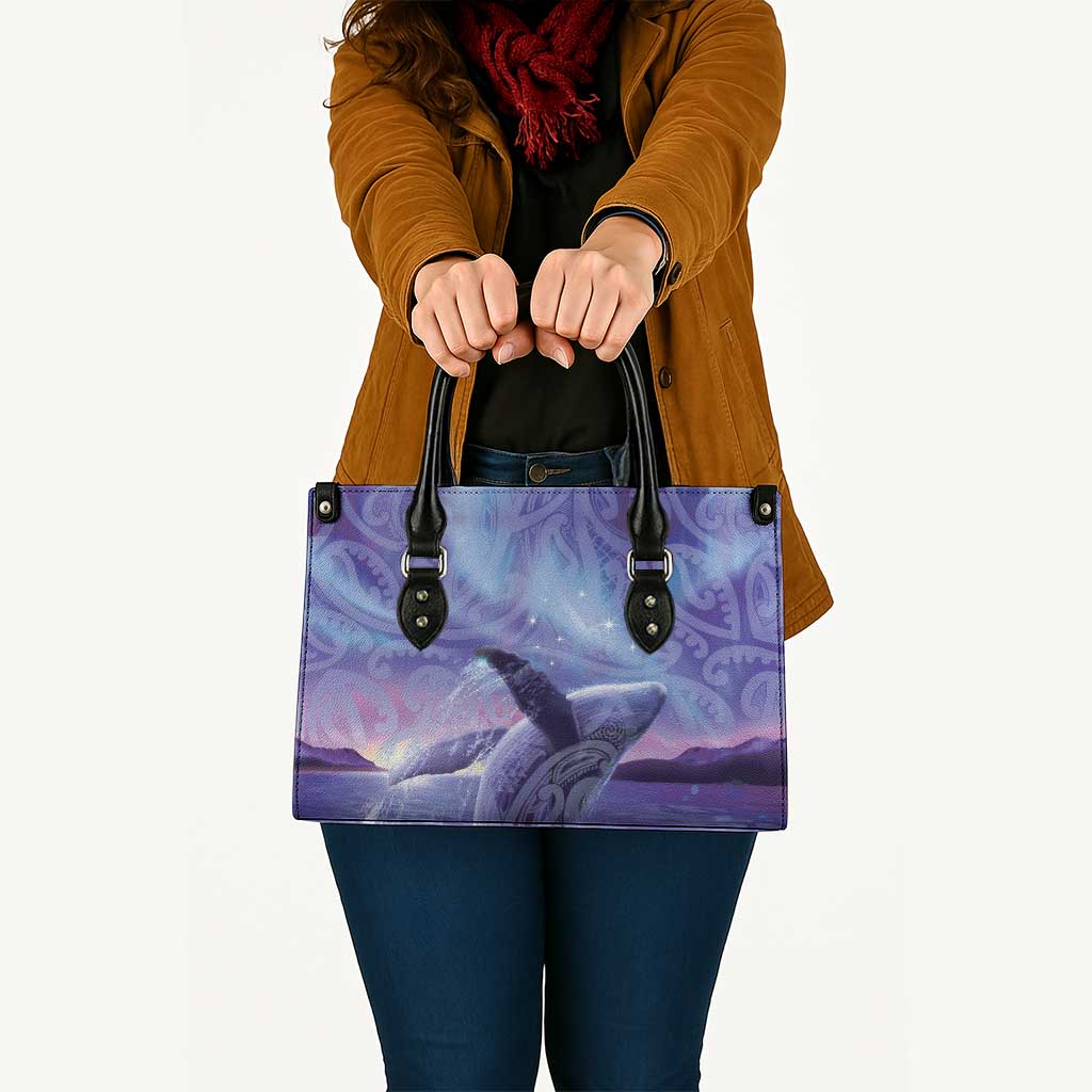 New Zealand Matariki Humpback Whale Leather Bag Paikea Maori New Year Purple Galaxy LT14 - Polynesian Pride