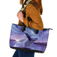 New Zealand Matariki Humpback Whale Leather Tote Bag Paikea Maori New Year Purple Galaxy LT14 Purple - Polynesian Pride
