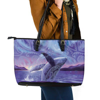 New Zealand Matariki Humpback Whale Leather Tote Bag Paikea Maori New Year Purple Galaxy LT14 - Polynesian Pride
