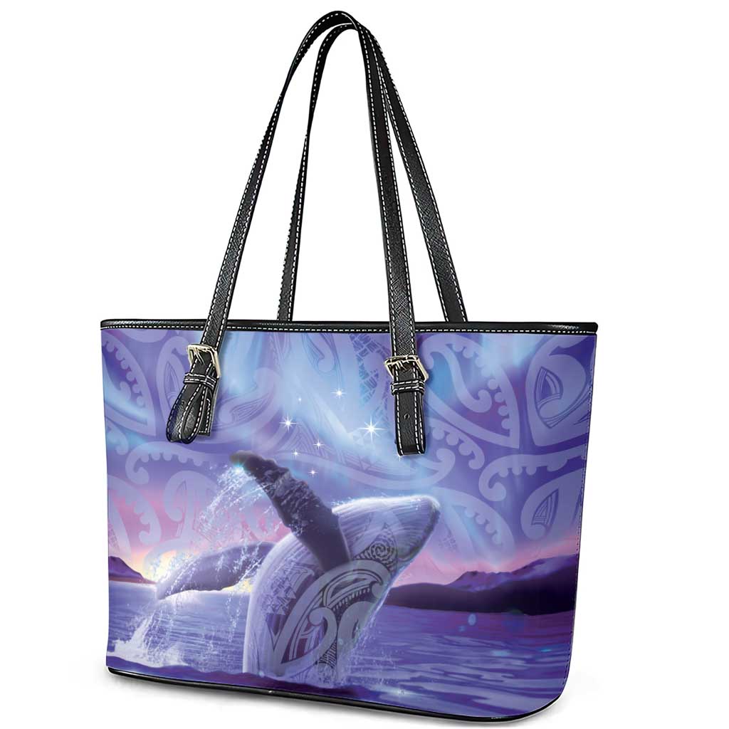 New Zealand Matariki Humpback Whale Leather Tote Bag Paikea Maori New Year Purple Galaxy LT14 - Polynesian Pride