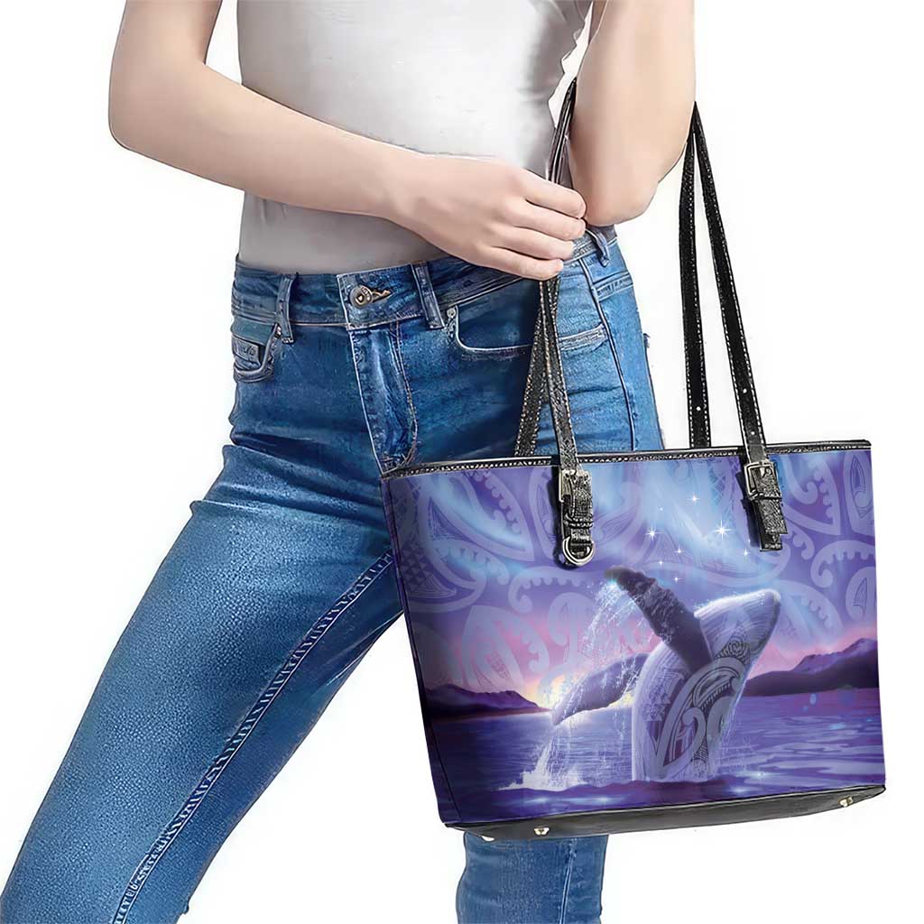 New Zealand Matariki Humpback Whale Leather Tote Bag Paikea Maori New Year Purple Galaxy LT14 - Polynesian Pride