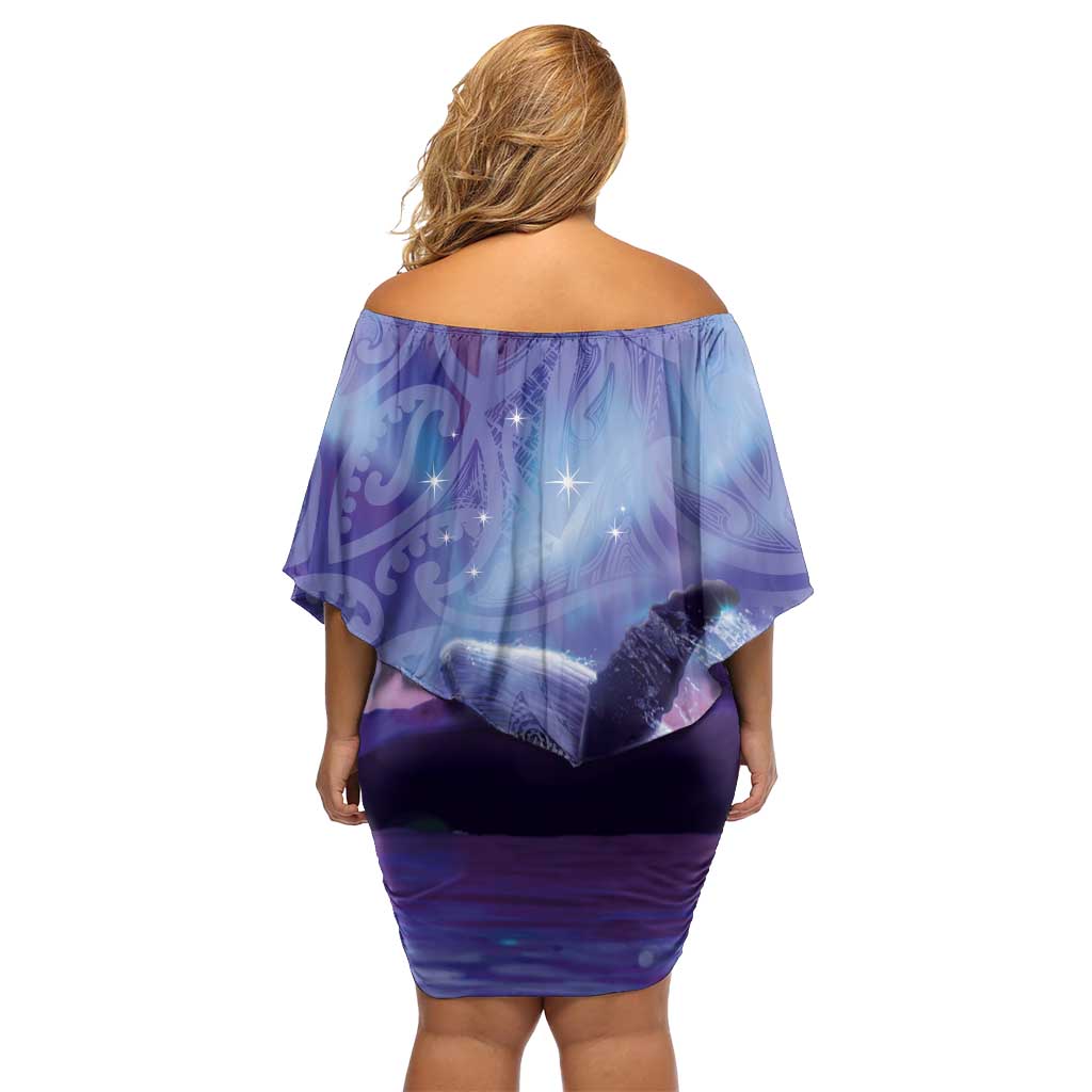 New Zealand Matariki Humpback Whale Off Shoulder Short Dress Paikea Maori New Year Purple Galaxy LT14 - Polynesian Pride