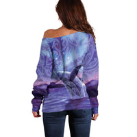 New Zealand Matariki Humpback Whale Off Shoulder Sweater Paikea Maori New Year Purple Galaxy LT14 - Polynesian Pride