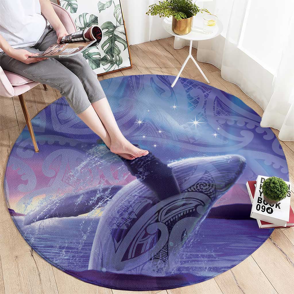 New Zealand Matariki Humpback Whale Round Carpet Paikea Maori New Year Purple Galaxy LT14 - Polynesian Pride