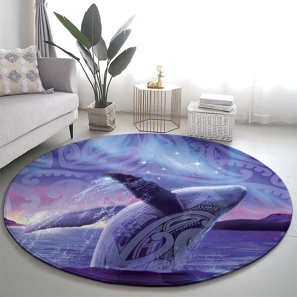 New Zealand Matariki Humpback Whale Round Carpet Paikea Maori New Year Purple Galaxy LT14 - Polynesian Pride