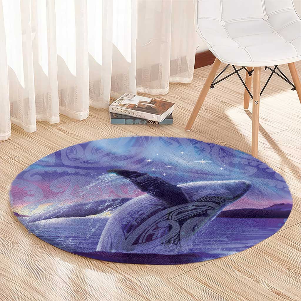 New Zealand Matariki Humpback Whale Round Carpet Paikea Maori New Year Purple Galaxy LT14 - Polynesian Pride