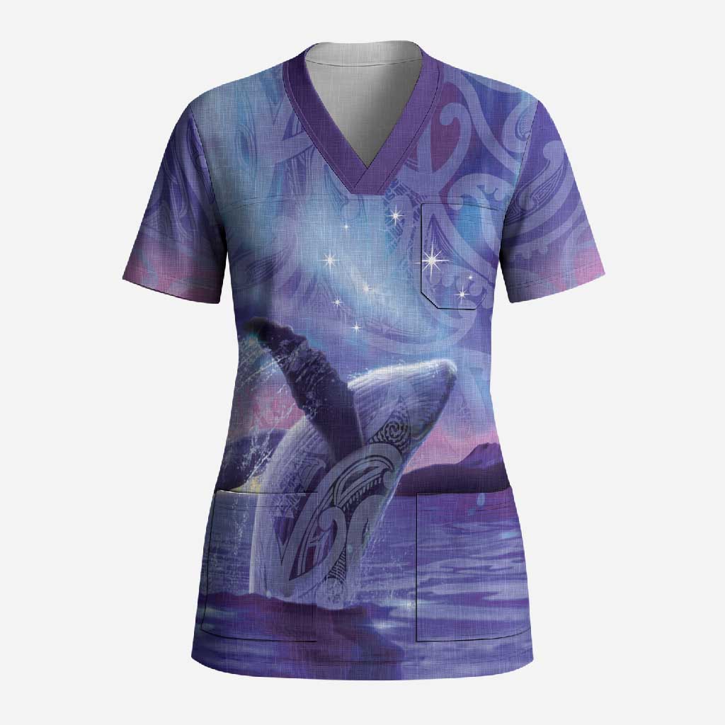 New Zealand Matariki Humpback Whale Scrub Top Paikea Maori New Year Purple Galaxy