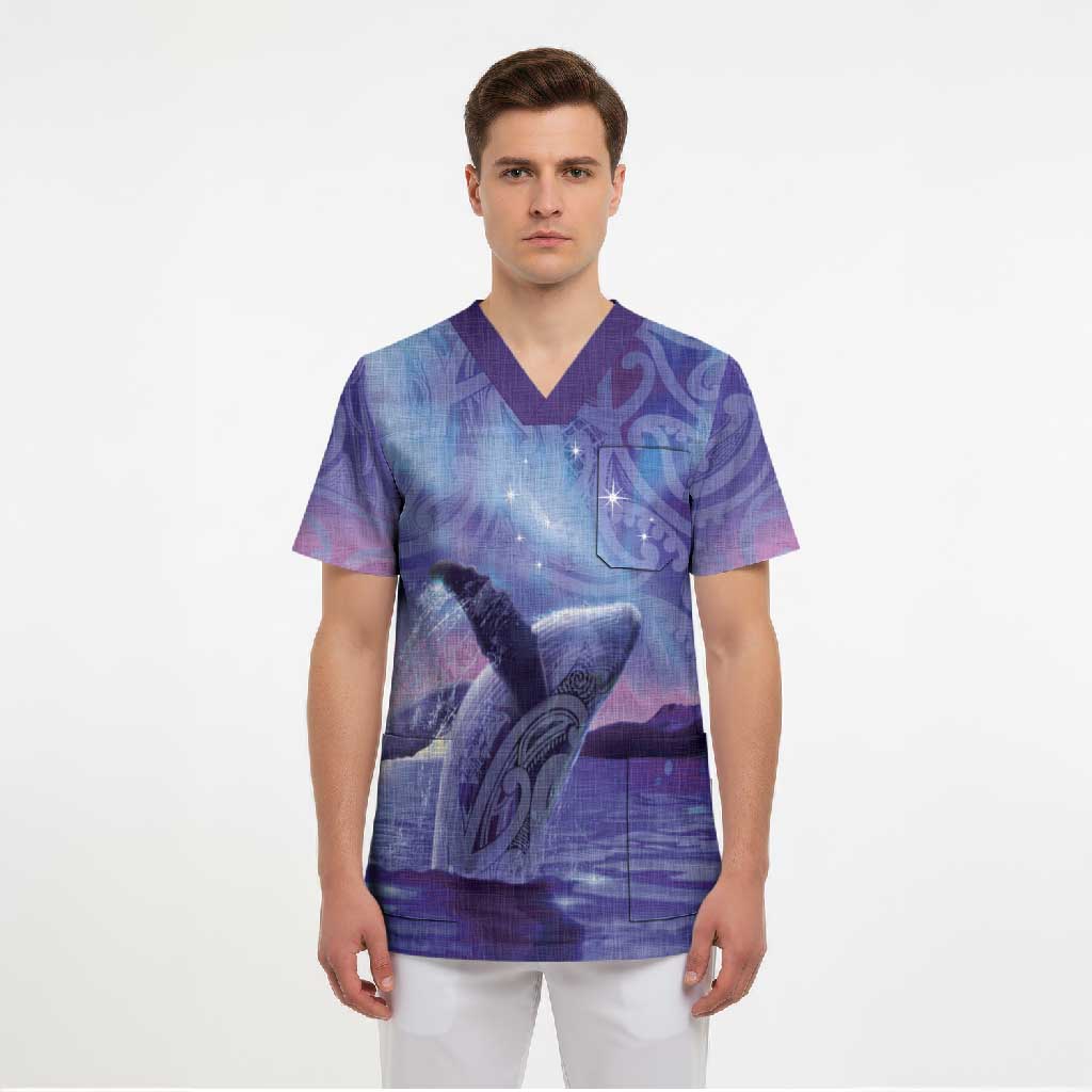 New Zealand Matariki Humpback Whale Scrub Top Paikea Maori New Year Purple Galaxy LT14 - Polynesian Pride