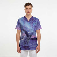 New Zealand Matariki Humpback Whale Scrub Top Paikea Maori New Year Purple Galaxy LT14 - Polynesian Pride