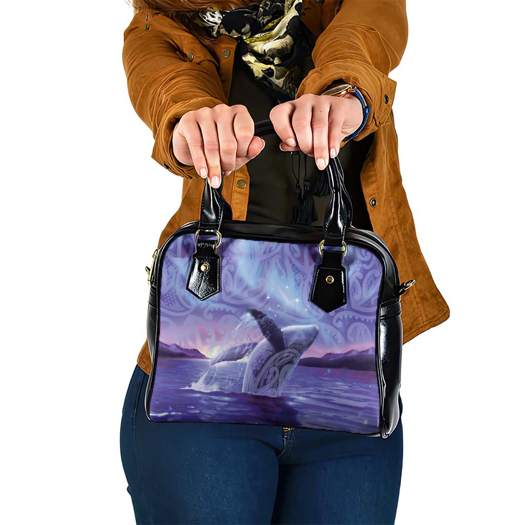 New Zealand Matariki Humpback Whale Shoulder Handbag Paikea Maori New Year Purple Galaxy LT14 One Size Purple - Polynesian Pride
