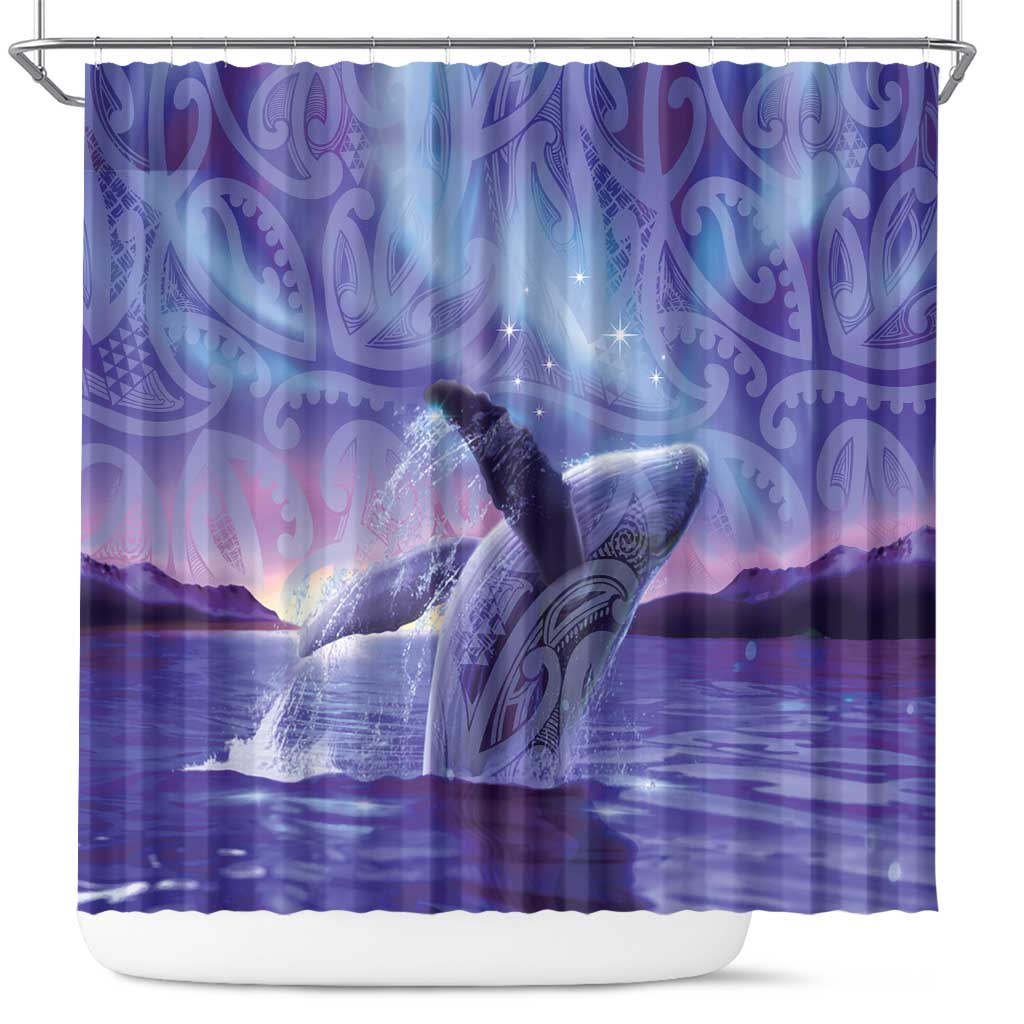 New Zealand Matariki Humpback Whale Shower Curtain Paikea Maori New Year Purple Galaxy LT14 Purple - Polynesian Pride
