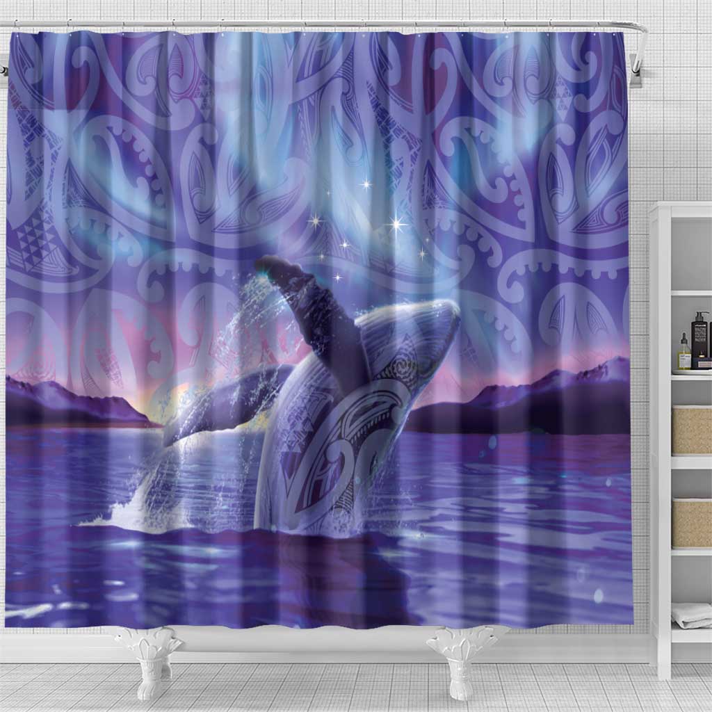New Zealand Matariki Humpback Whale Shower Curtain Paikea Maori New Year Purple Galaxy LT14 - Polynesian Pride