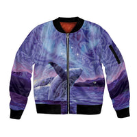 New Zealand Matariki Humpback Whale Sleeve Zip Bomber Jacket Paikea Maori New Year Purple Galaxy LT14 Unisex Purple - Polynesian Pride
