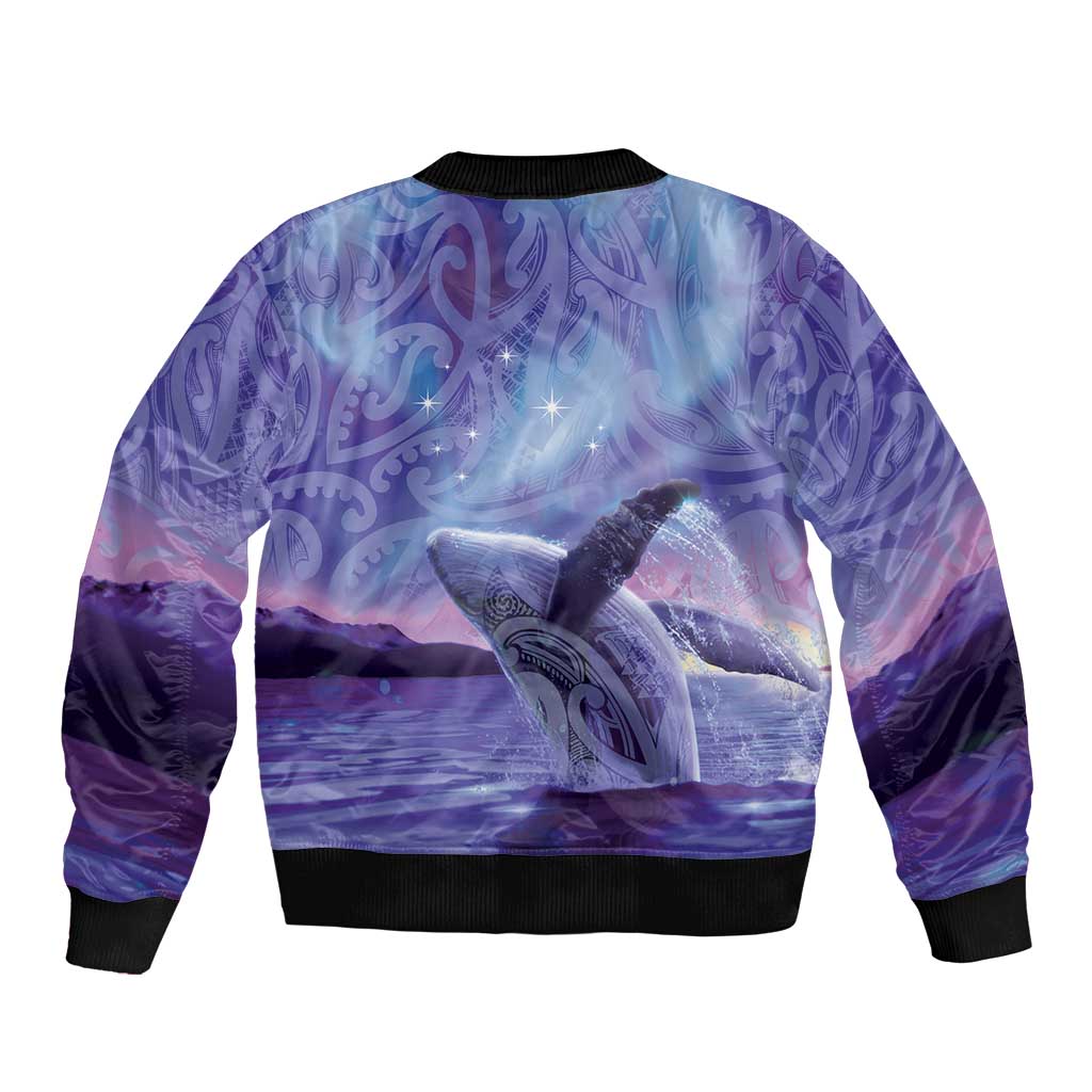 New Zealand Matariki Humpback Whale Sleeve Zip Bomber Jacket Paikea Maori New Year Purple Galaxy LT14 - Polynesian Pride